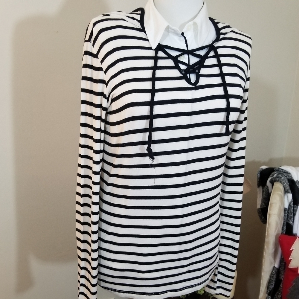 Heart & Hips sz sm tunic-top knit blk/white